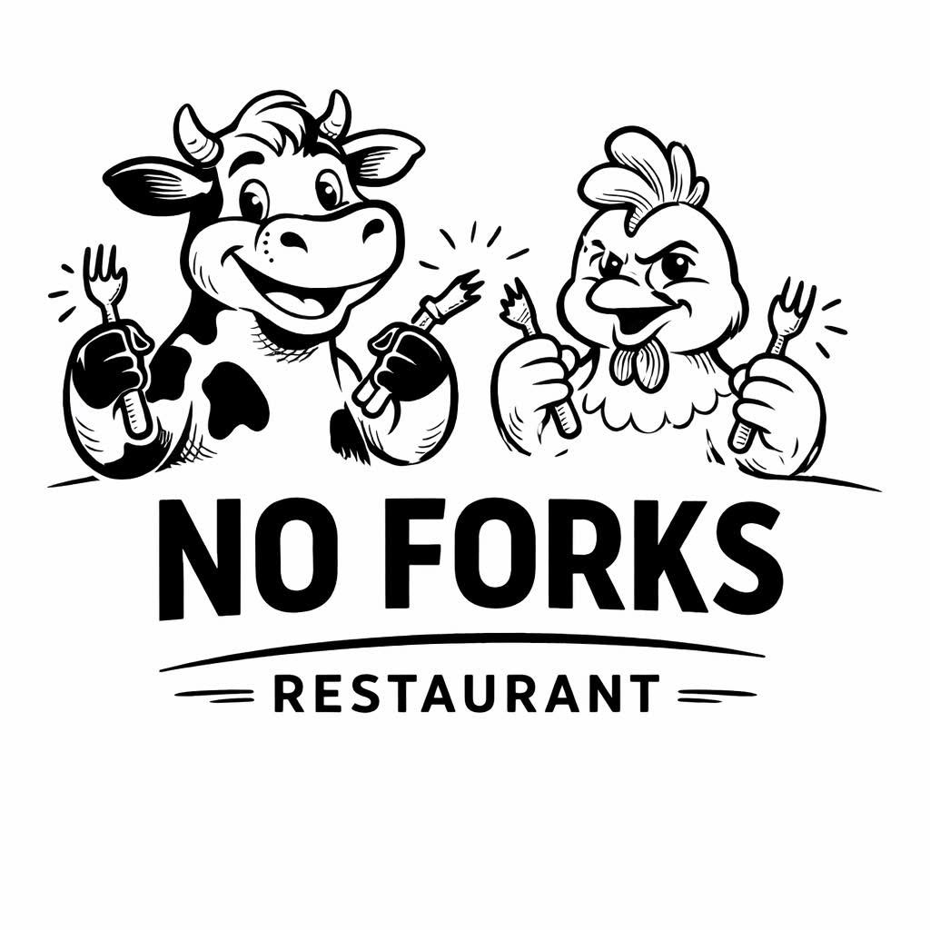 No Forks Restaurant cow and chicken mascots